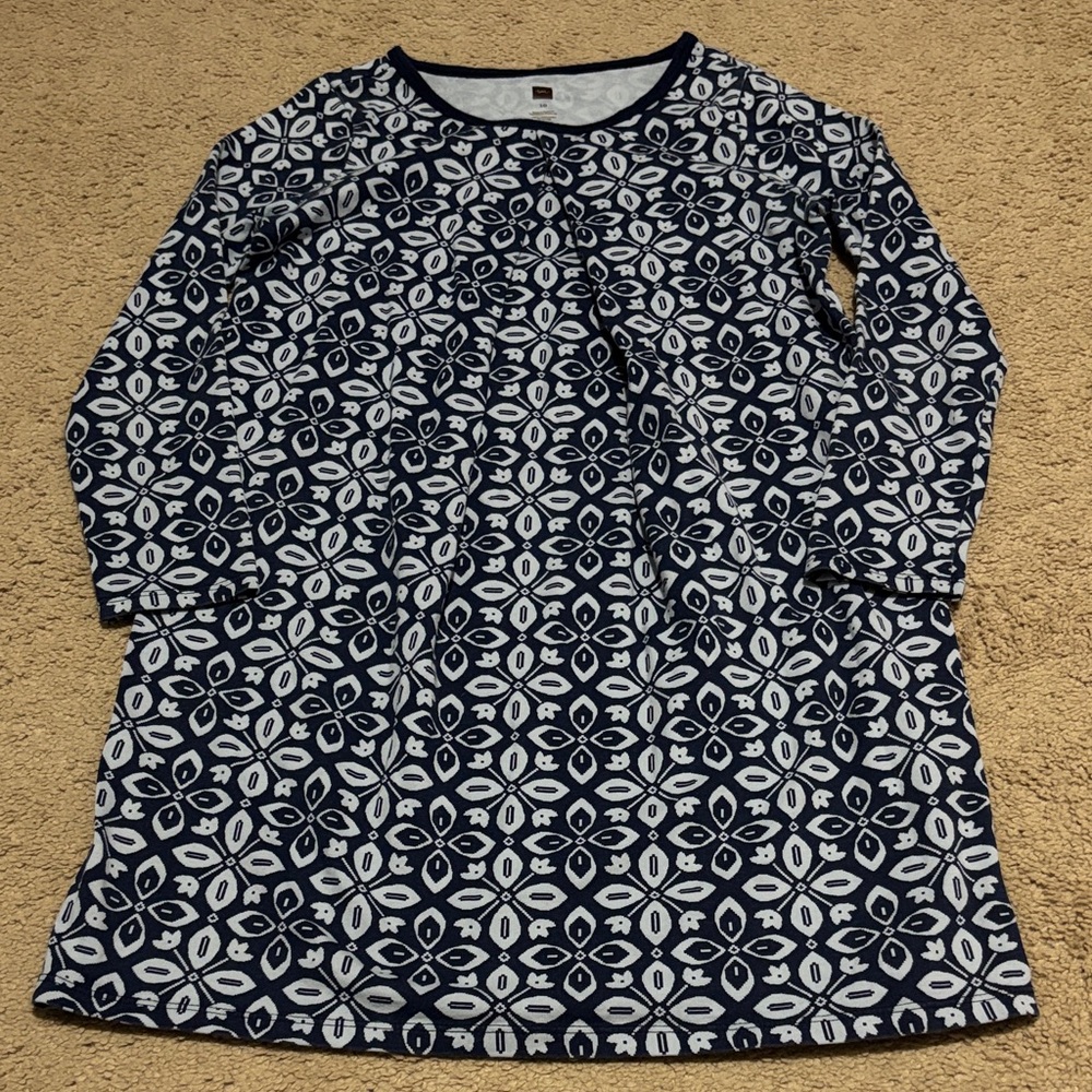 Girls Navy and Light Blue Patterned Dress